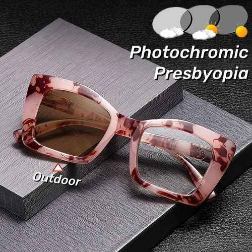 Gafas de lectura con montura cuadrada Vintage, gafas fotocromáticas de presbicia con montura grande, gafas que cambian de Color y de alta definición