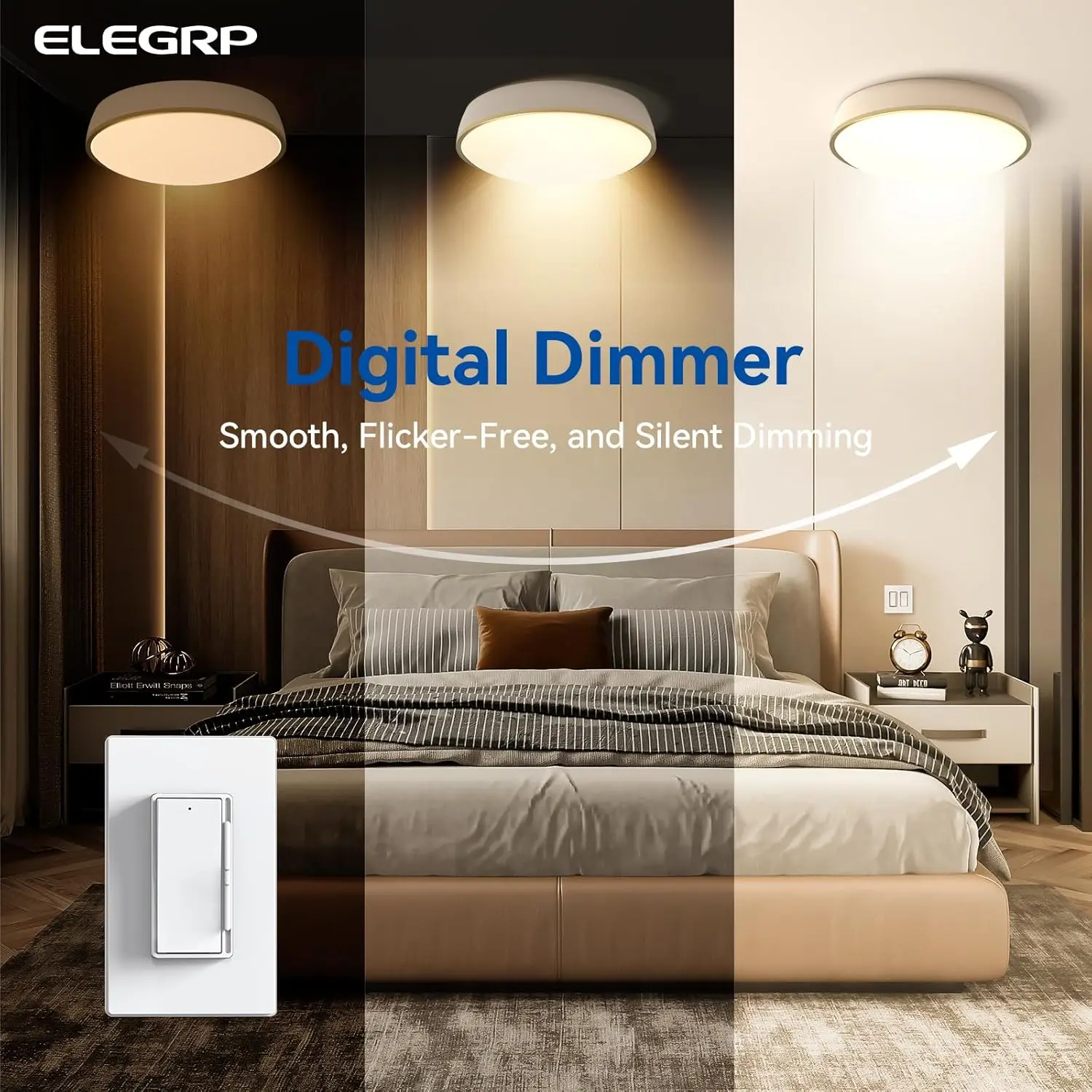 Digital Dimmer Light Switch for 300W Dimmable LED/CFL and 600W ,Single Pole/3-Way, Wall Plate Included, Matte White, 10 Pack