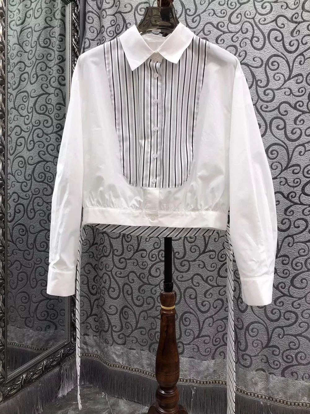 

Новая модная хлопковая блузка 2026 года: женская, весенне-летняя, с отложным воротником, в полоску, с принтом, пэчворк, с длинным рукавом, белая