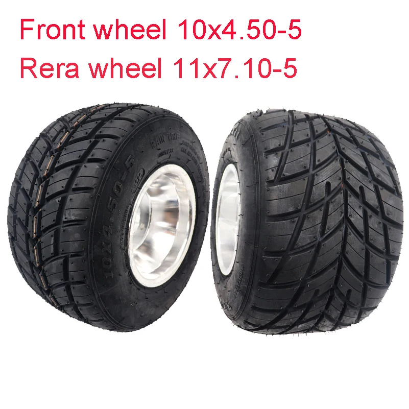 Karting wheel tire front 10x4.50-5 rear 11x7.10-5 with 5 inch aluminium alloy hub for GO KART ATV UTV Buggy