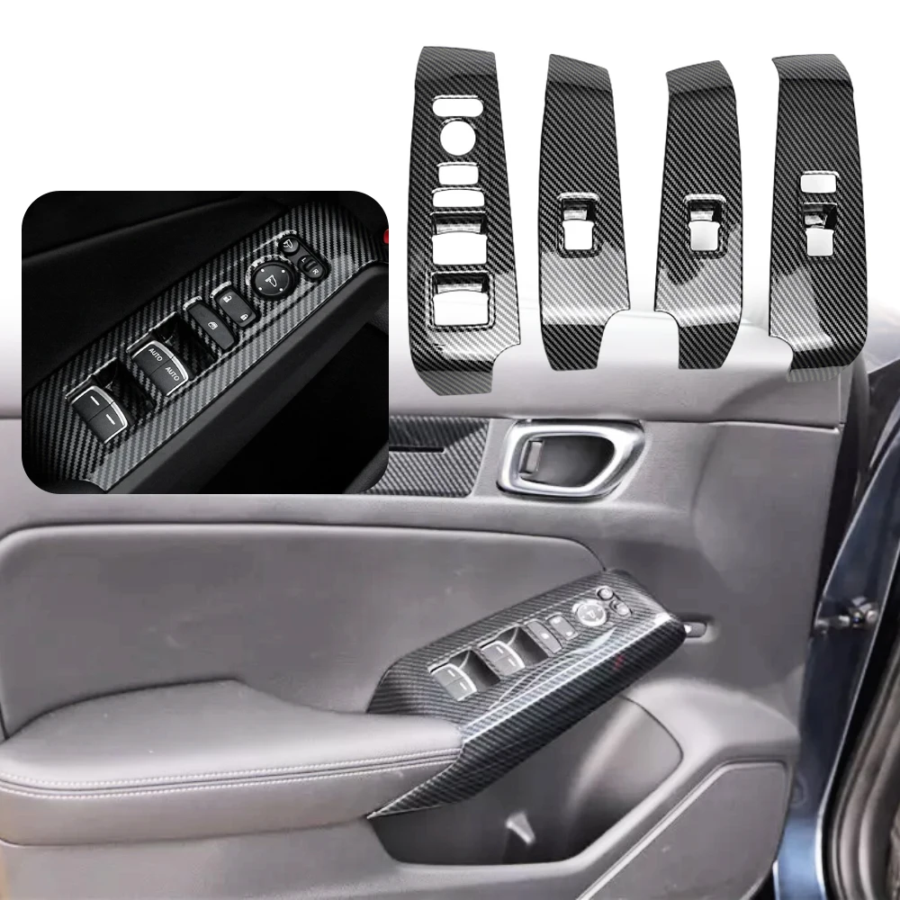 

4pcs New ABS Carbon Fiber style Window Switch Panel Frame Cover For Honda Civic 11th 2022-2023 LHD/ RHD decoration Accessories
