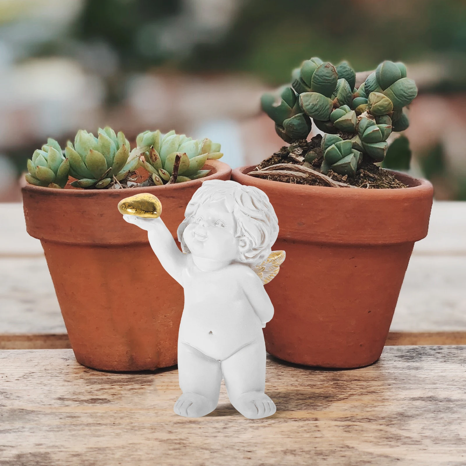 

Cute Resin Statue Small Angel Ornament Desktop Home Decor Book Shelf Decoration Classic Angel Gift For Birthday Wedding Mother'S