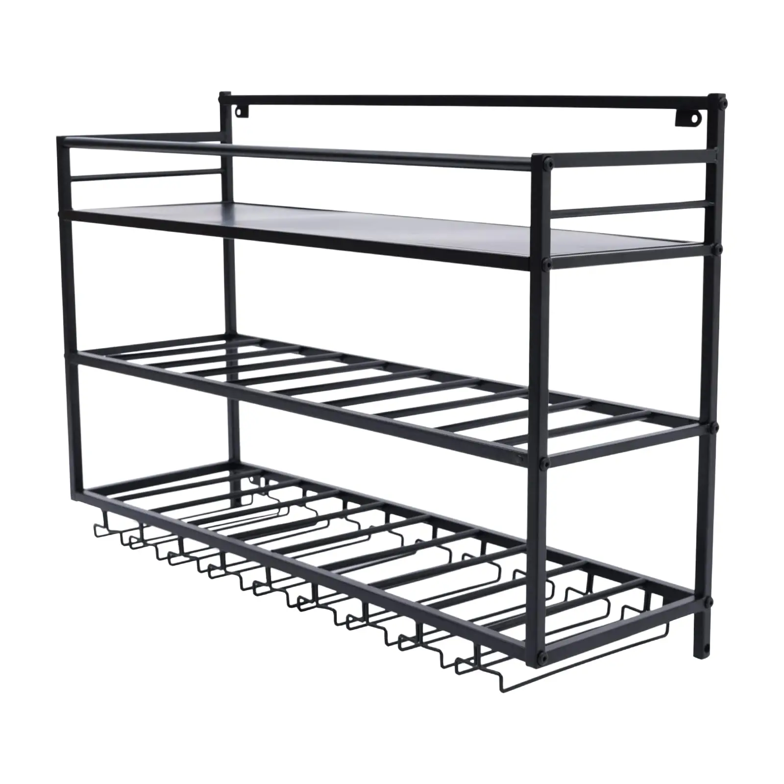 

3-Tier Wall-Mounted Wine Rack with Wine Glass Holder, Multifunctional Steel Wall Shelf for Homes, Bars, Cafes, Hotels, Restaurants