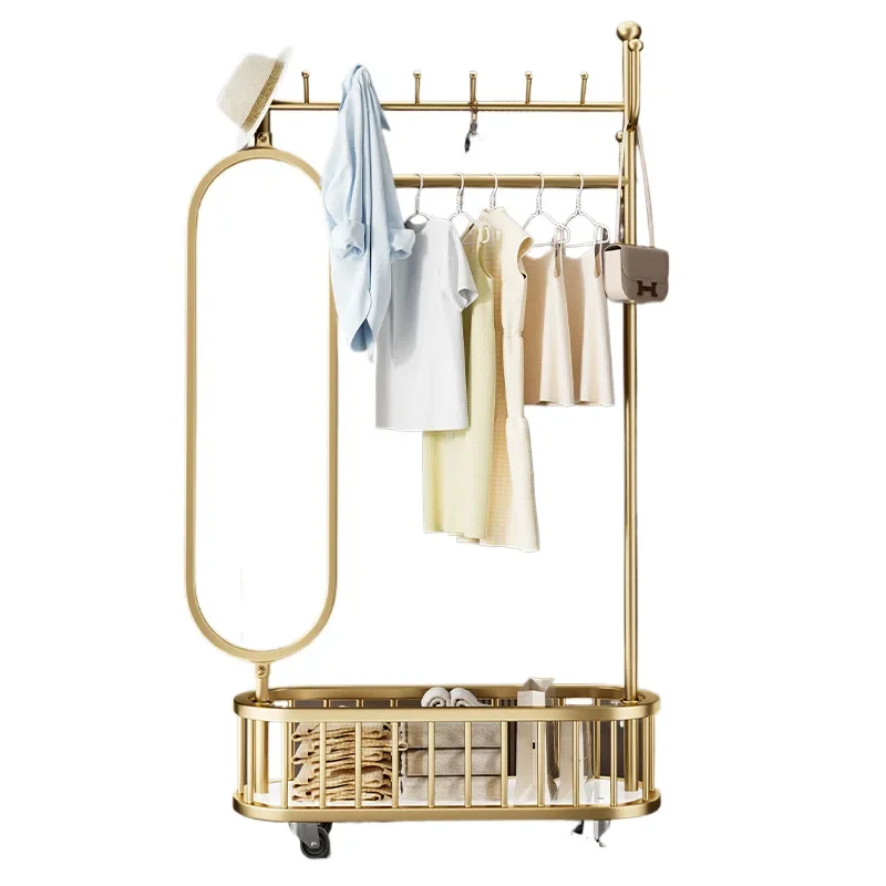 

Household bedroom rotatable movable multi-functional fitting mirror light luxury coat rack