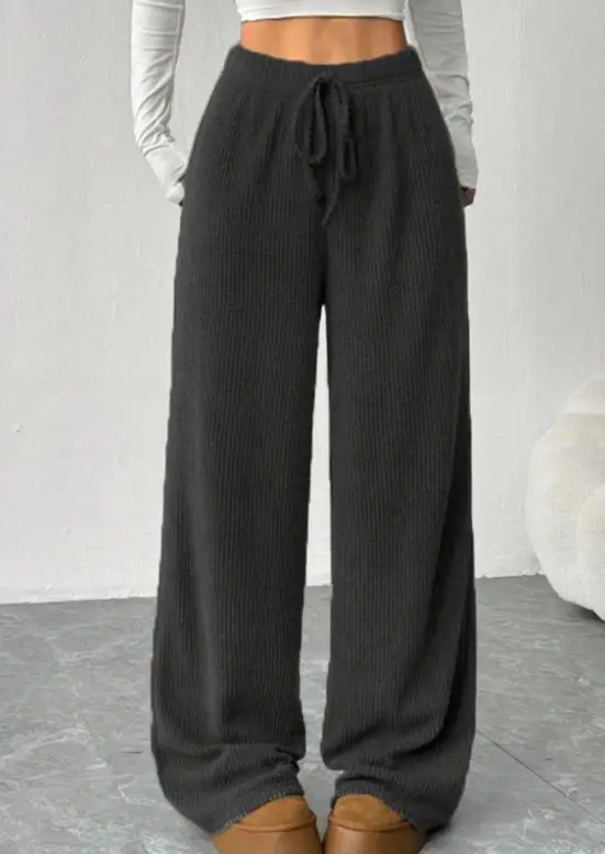 

2025 Autumn/Winter New Women's Fashion Casual Solid Color Loose Belt Straight Leg Wide Leg Pants Women's Wear