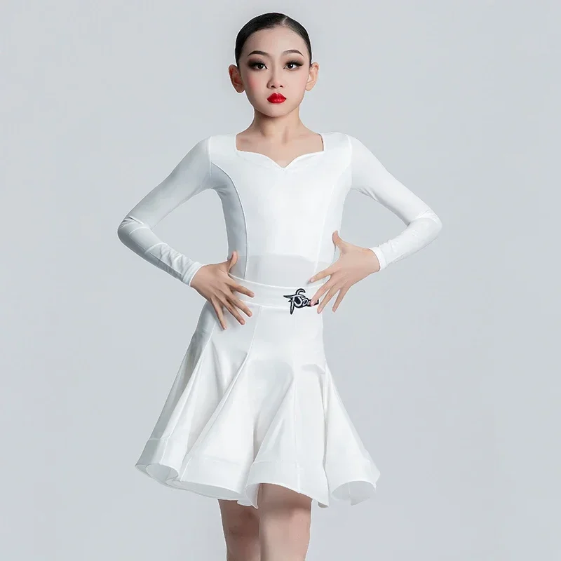 Girls Long Sleeved Ballroom Dance Dresses Stage Wear Many Colors National Standard Latin Dance Competition Dress for
