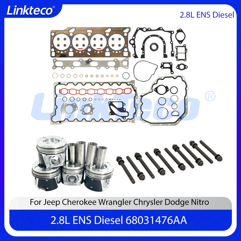 Engine Full Cylinder Head Gasket Set Piston Fit 2.8 L ENS Diesel For Jeep Cherokee Wrangler Chrysler Dodge Nitro 68142849AA 2.8L