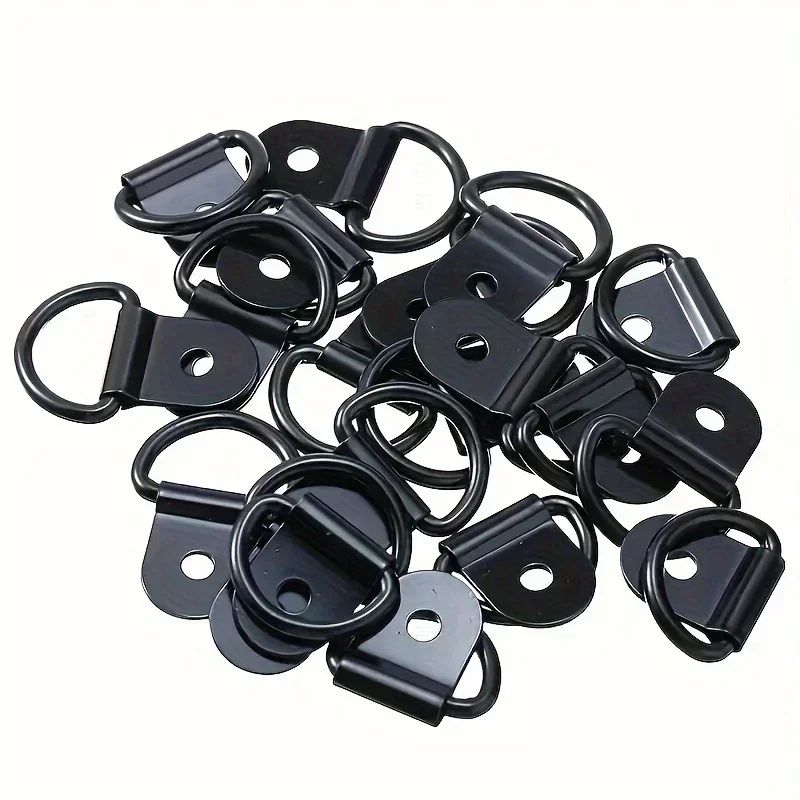 10pcs Heavy Duty Truck Bed Tie Down Anchors Rings Trailers Hook Cargo Bolt on Black Steel V Shape Ring Pickups Rail Accessories