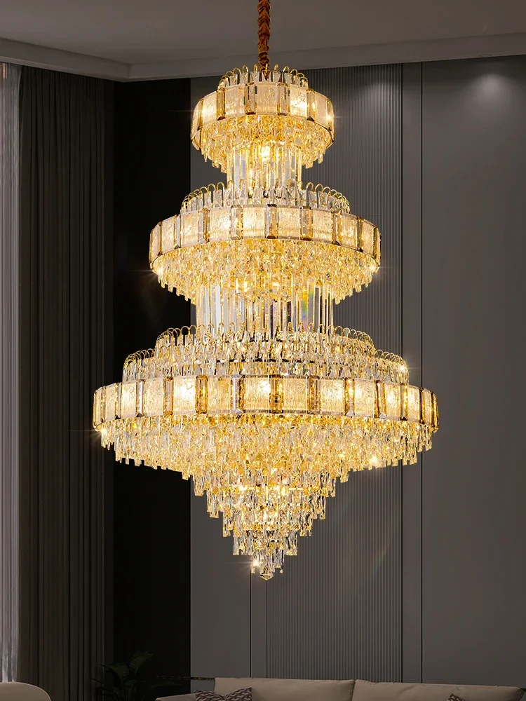 Duplex chandelier high modern light luxury personality villa building middle floor crystal living room hall light