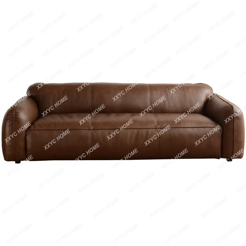 

Minimalist Super Fiber Leather Sofa Small Apartment Living Room Home Retro Style Simple and Light Luxury Straight Row Sofa