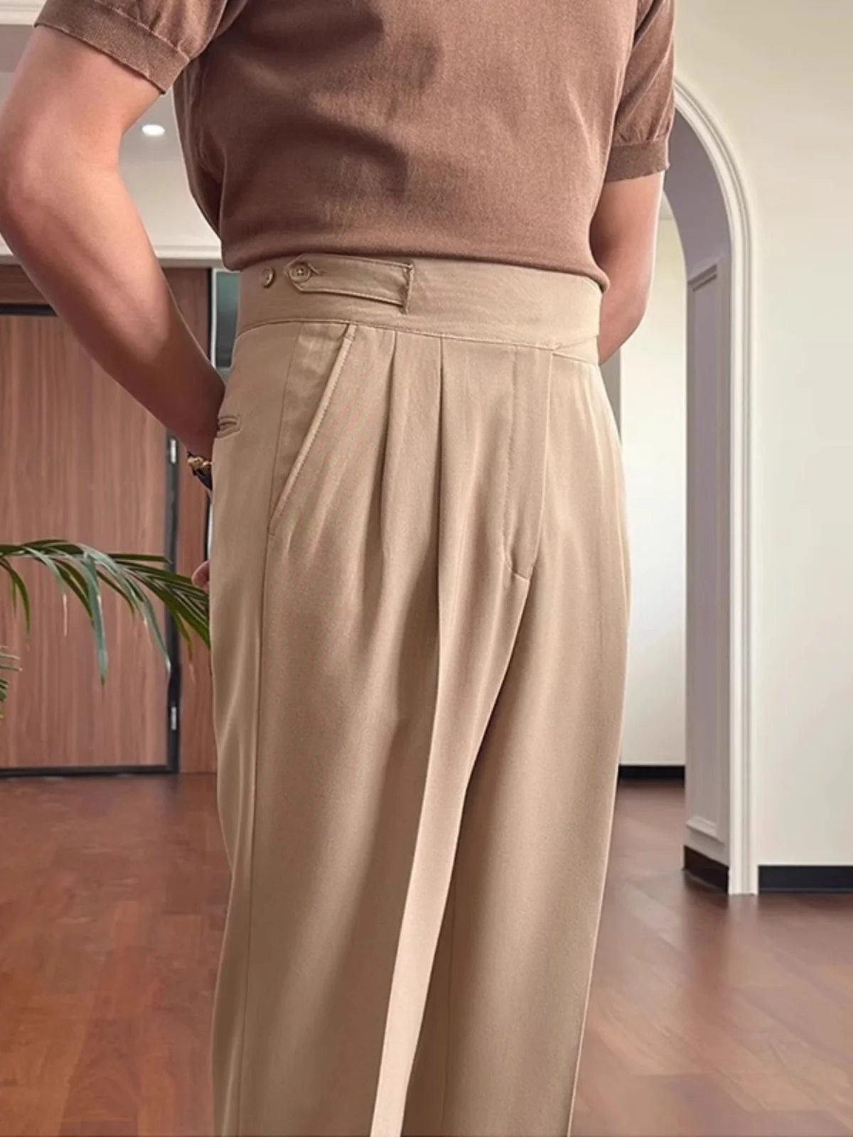 

High Waist Straight Leg Casual Khakis for Men Briti Sle Youthful Energy Spring Autumn Color Commute Pants