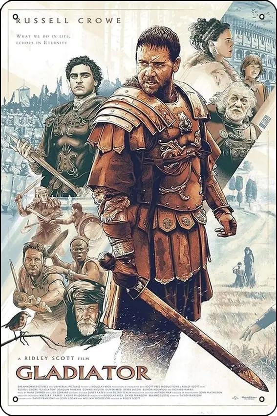 Gladiator Movie Poster Metal Tin Sign Plaque Man Cave Wall 8x12 Inch Wall Art Decoration