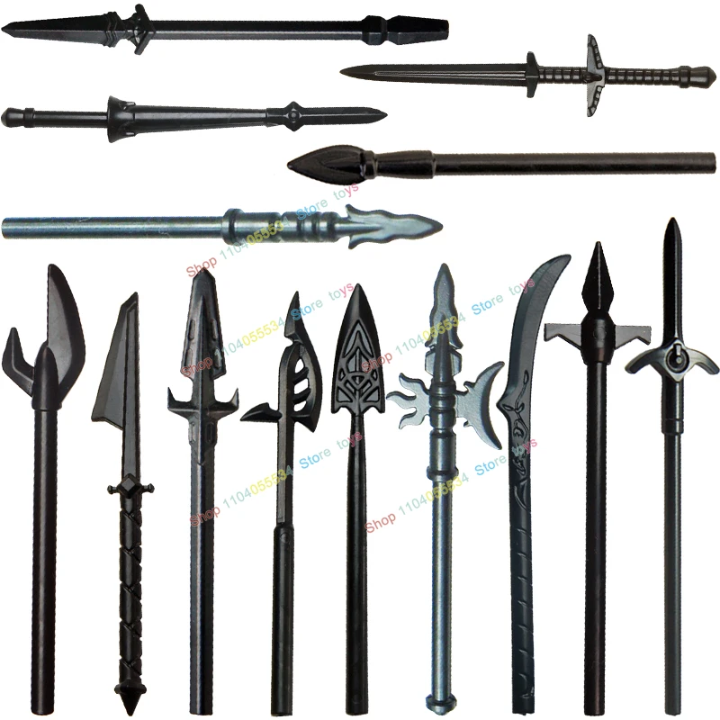 5PCS PJT021-025 Medieval Military Cavalry Building Blocks Warriors Spear Knife Sword Weapons Accessories Toys