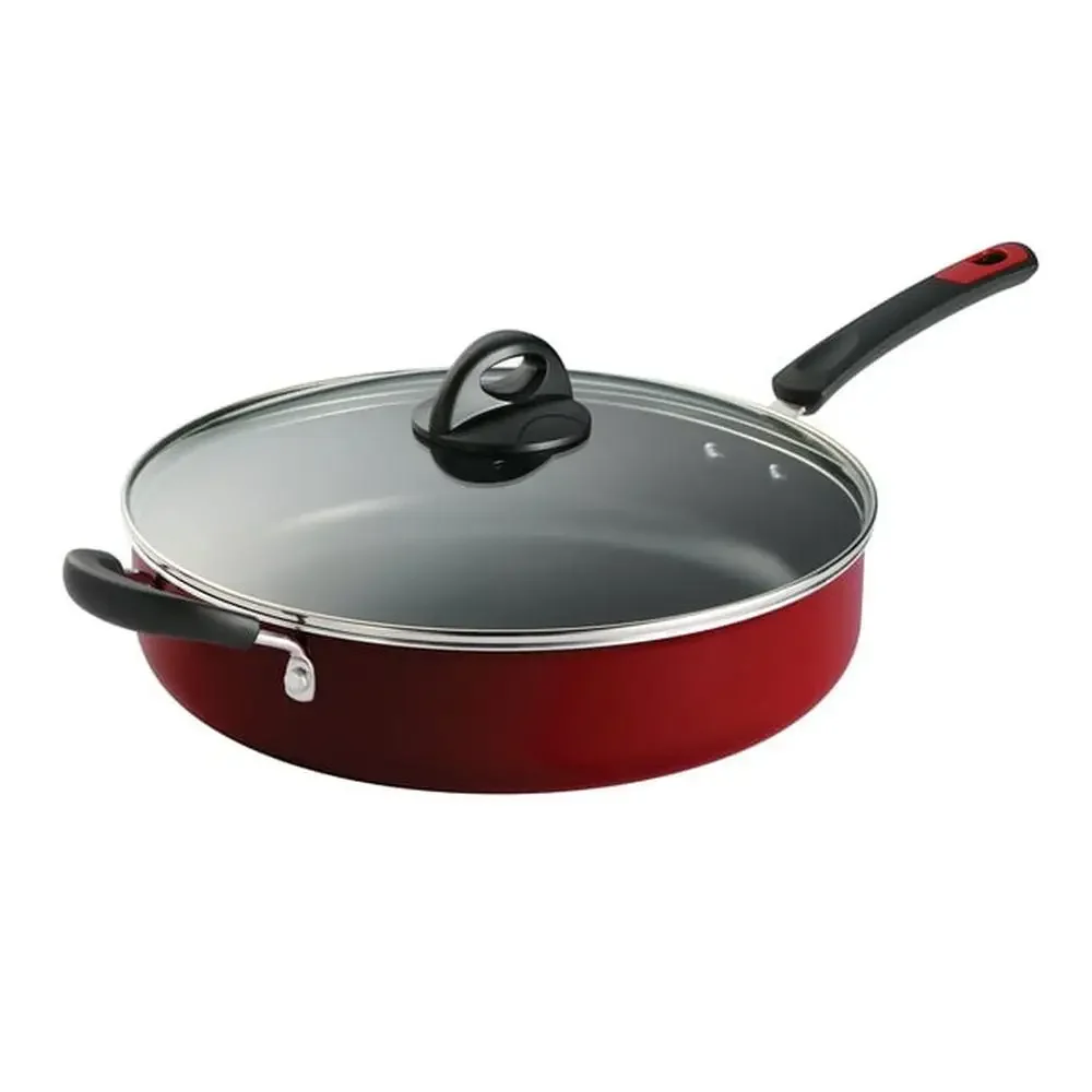 

EveryDay 5 QT Алюминиевая плита с антипригарным покрытием Jumbo, тушеное мясо, запеканки, супы, раковины, металлическая красная отделка, крышка из закаленного стекла
