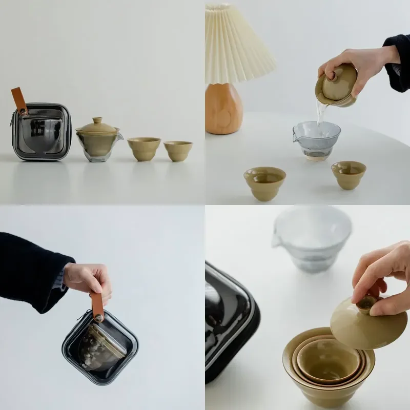 

【CHIMU HOME】 for Jingdezhen Ding Ware Yellow Transparent Bag Travel Set Quick Cup Ceramic Handmade Retro Kung Fu