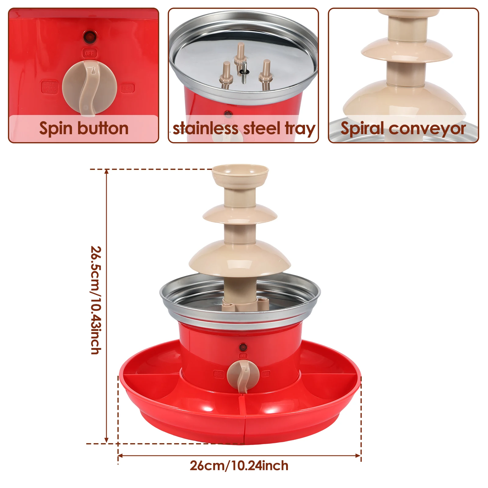 Electric Chocolate Fountain with Removal Serving Tray 3 Layer Chocolate Fountain Machine Stainless Steel 17oz Capacity