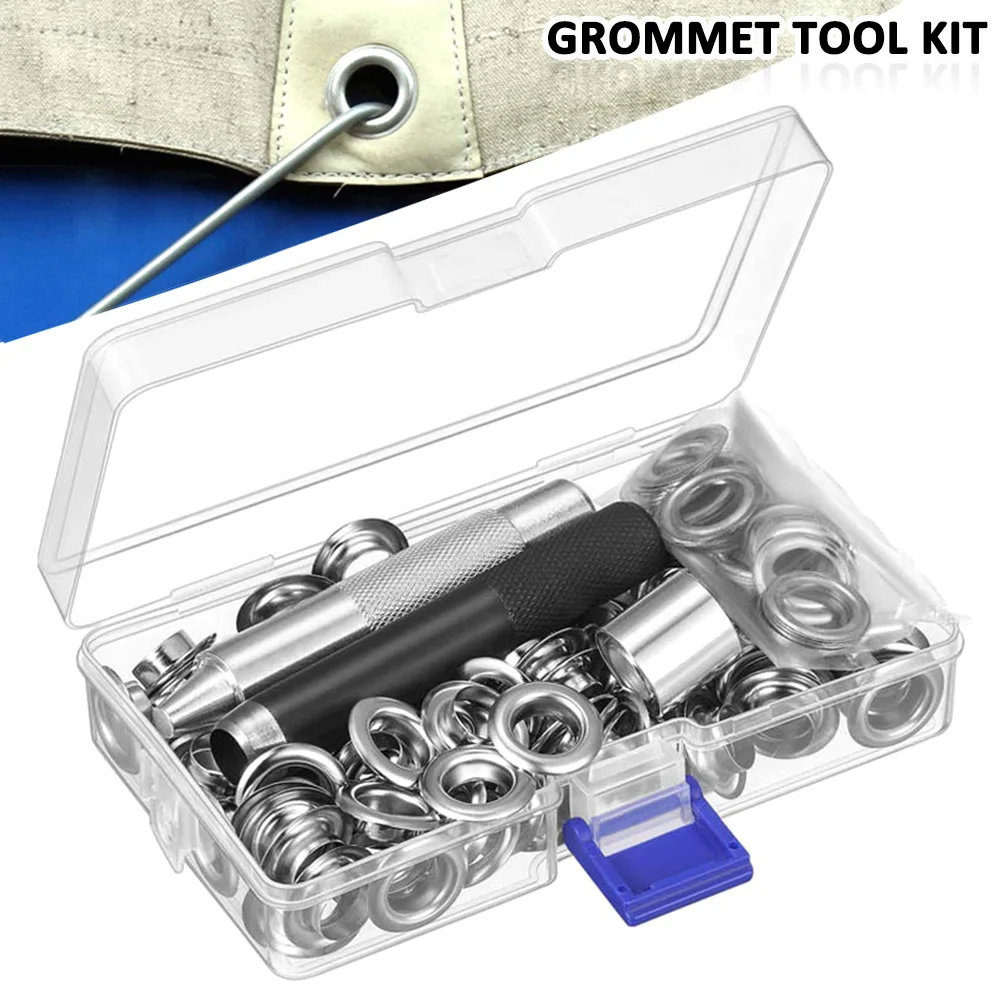 100Sets Grommet Tool Kit Grommet Setting Tool 1/2In Grommets Eyelets with Installation Tools & Storage Case for Curtain Clothing