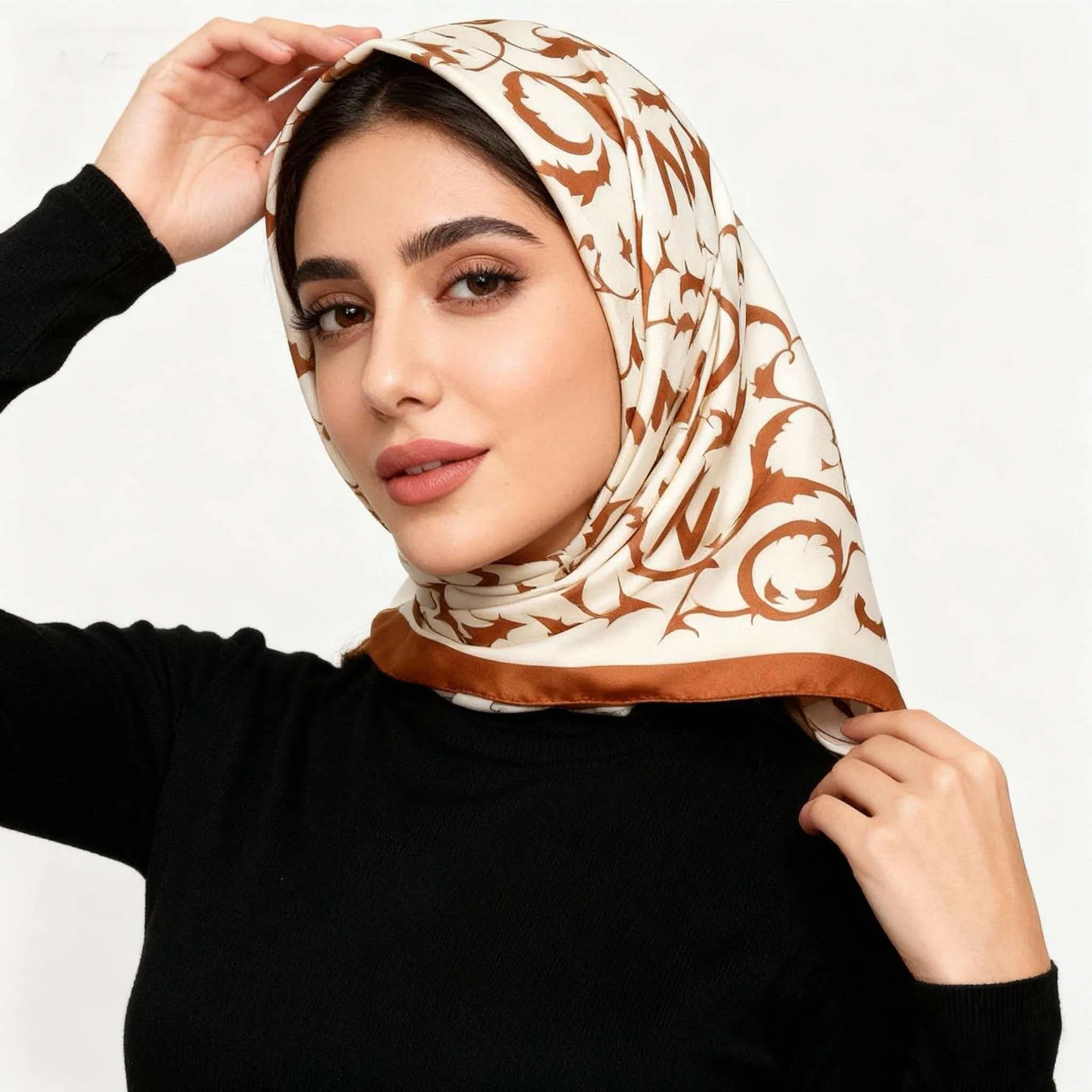 

New European and American style scarf, chiffon 120cm geometric square scarf, versatile, high-end temperament shawl headband