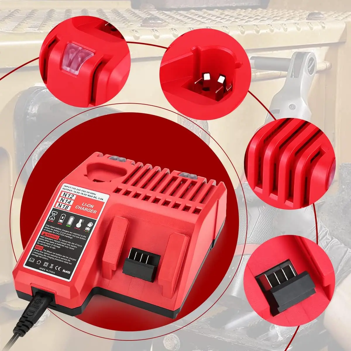 Sostituisce il caricabatteria Milwaukee M12 M18 3A per 48-11-1815 48-11-1828 48-11-2401 48-11-2402 Spina UE 110-240 V Alta qualità