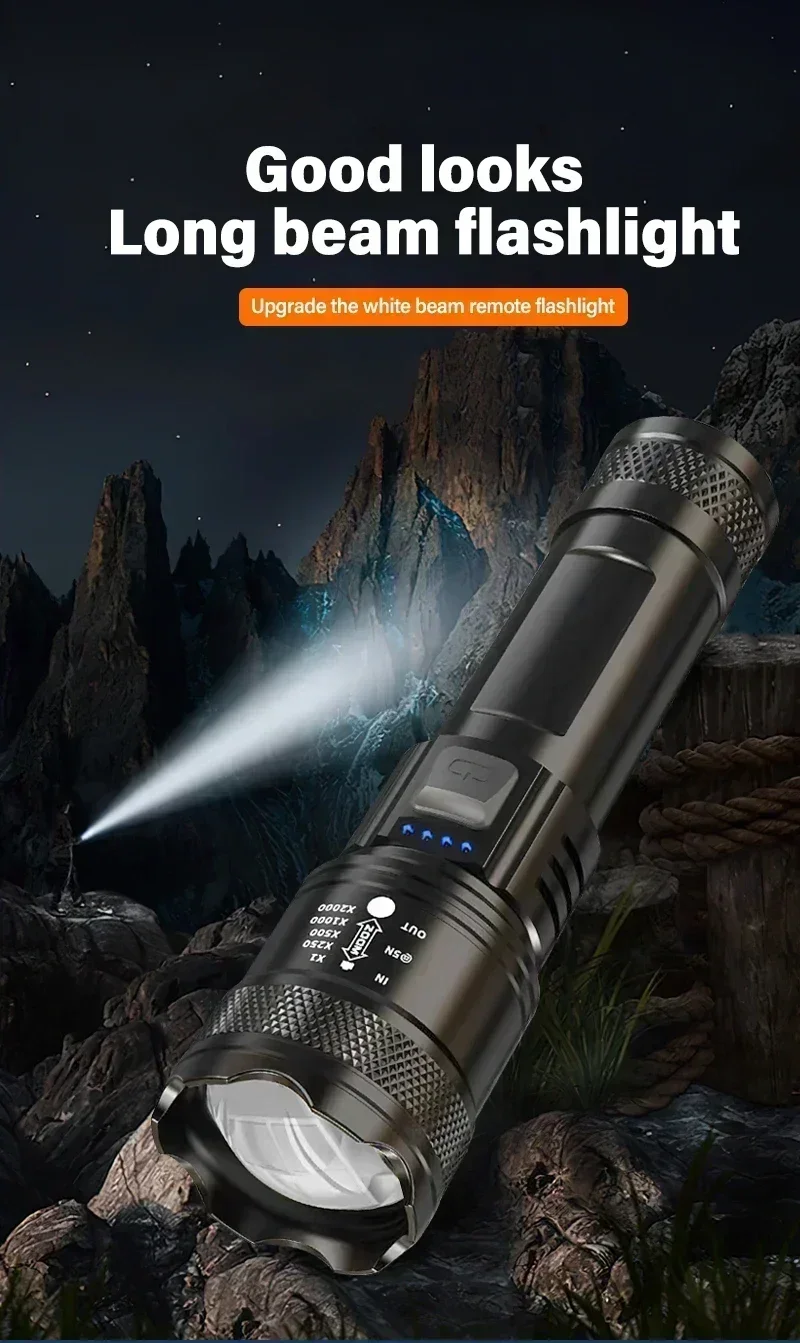 5000LM Ultra Bright Tactical Light Built-in Battery Powerful P70 LED Flashlights Emergency Spotlight Telescopic Zoom Flash Light