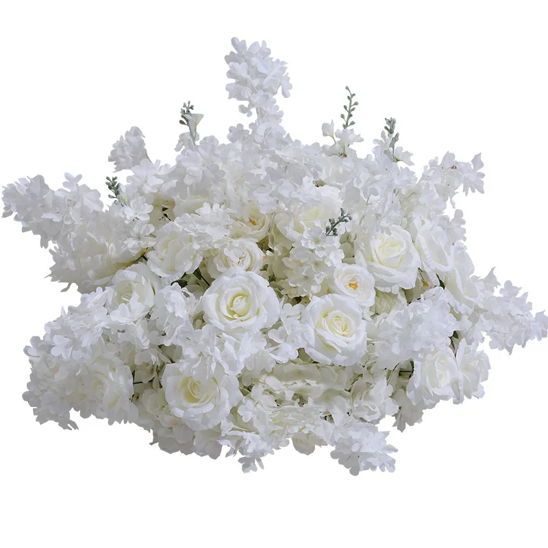 

#￥Wholesale Silk White Rose Flowers Runners Floral Aisle Runner Wedding Row Decoration Artificial Wedding Flower