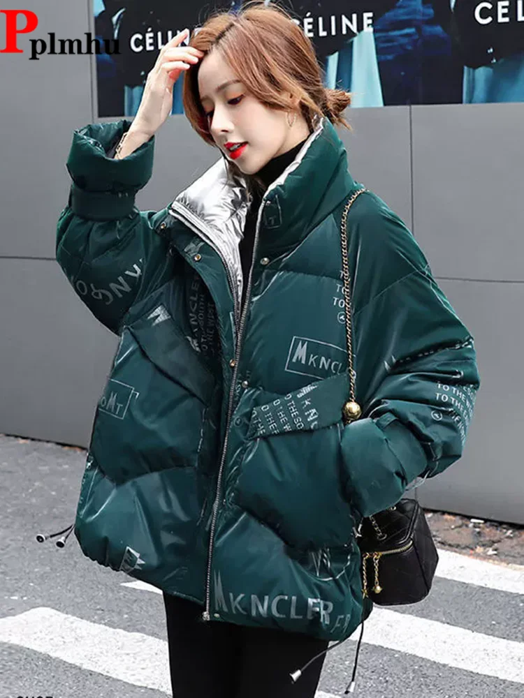 

Down Warm Streetwear Vestes Mock Collar Baggy Short Korean Cotton Jackets Women's Casual Thicked Fashion Loose Chaquetas