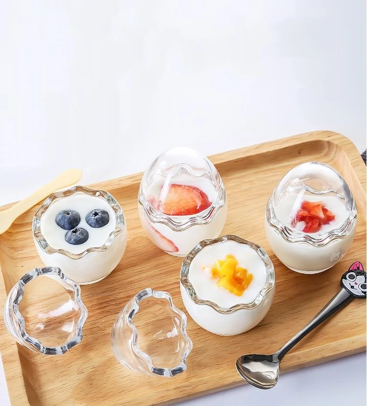 Cute Egg Shaped Glass Storage Jar for Candy Clear Lead Free Pudding Cup Ice Cream Yogurt Jelly Bowl with Lid Easter Gifts ni116