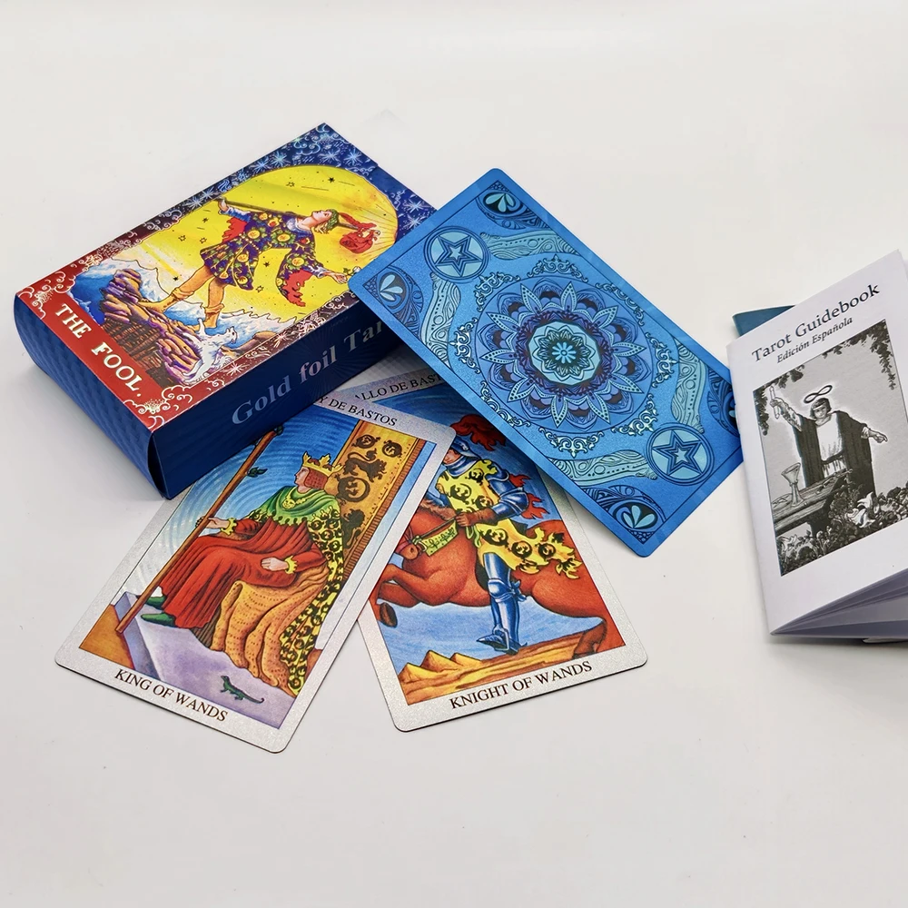Goldfolien-Tarot Spanisch & Englisch Edition, Tarot auf Spanisch, Laser Glänzendes Majestätisches Orakel mit Zweisprachigem Begleitbuch – Detail 8