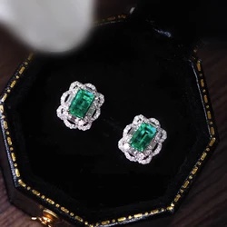 Huitan Aesthetic Green Cubic Zirconia Stud Earrings for Female Silver Color Temperament Accessory Bridal Wedding Trendy Jewelry