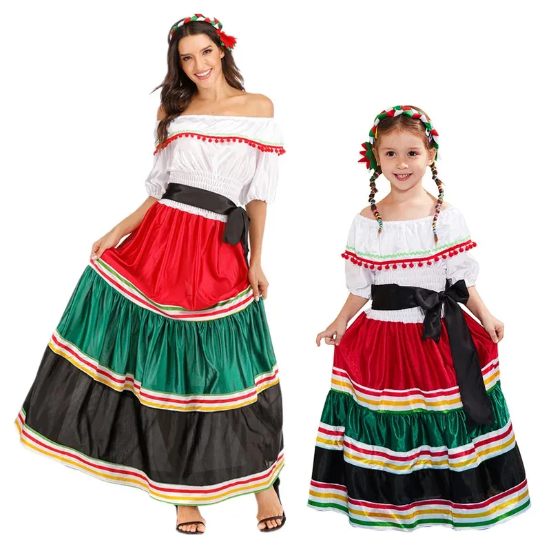 

Women Off Shoulder Mexican Senorita Costume Halloween Girls National Cosplay Dresses Carnival Easter Purim Fancy Dress