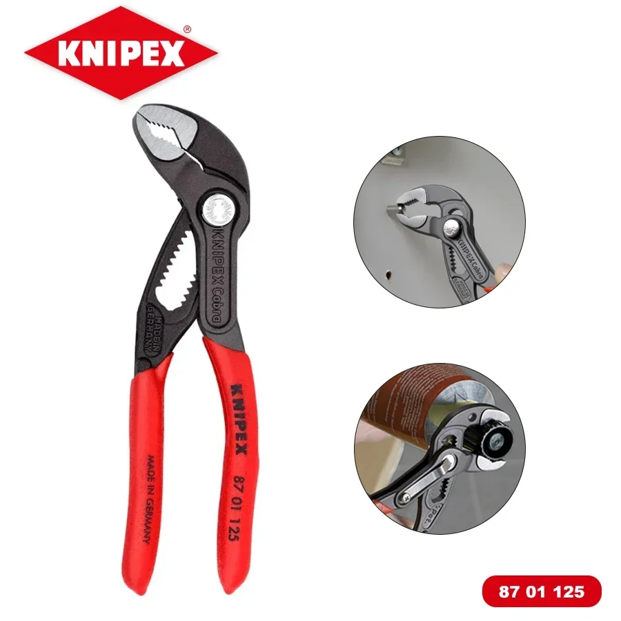 Genuine KNIPEX Tools Cobra Water Pump Pliers 5 Inch Red and Silver High-Tech Pumping Pliers with 61 HRC 8701125