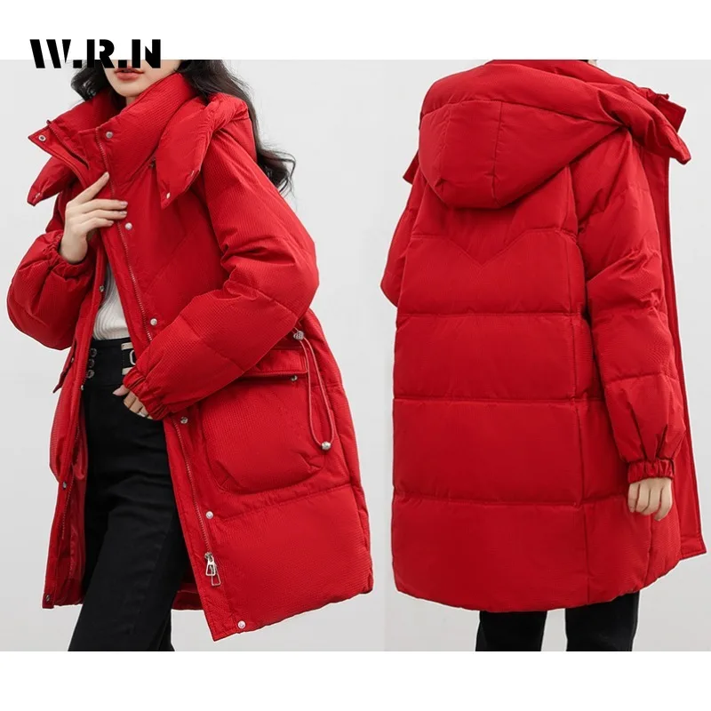 Women Casual Basic Long Sleeve Single Breasted Hooded Parkas 2023 Winter Oversized Outerwear Jacket Fashion Warm Solid Coat