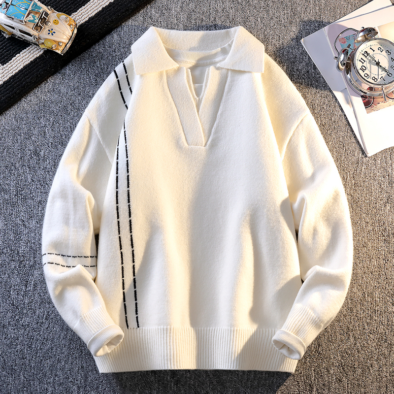  V-neck Lapel Fashionable Warm Sweater 2025 Men's Autumn and Winter Warm Knitted Sweater Men's Pullover Home Clothes 