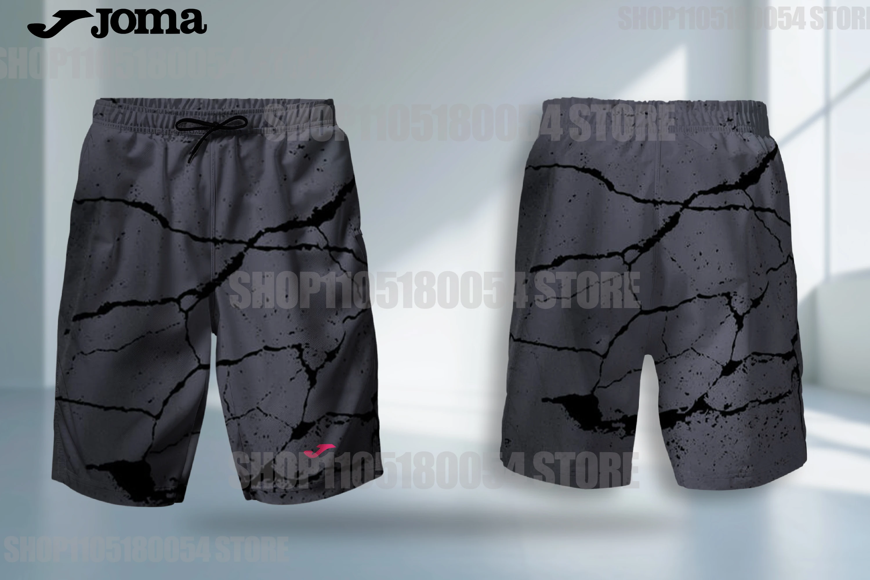 

2025 New 3D printed JOMA men's and women's breathable running shorts with drawstrings and pockets made of polyester fiber sports
