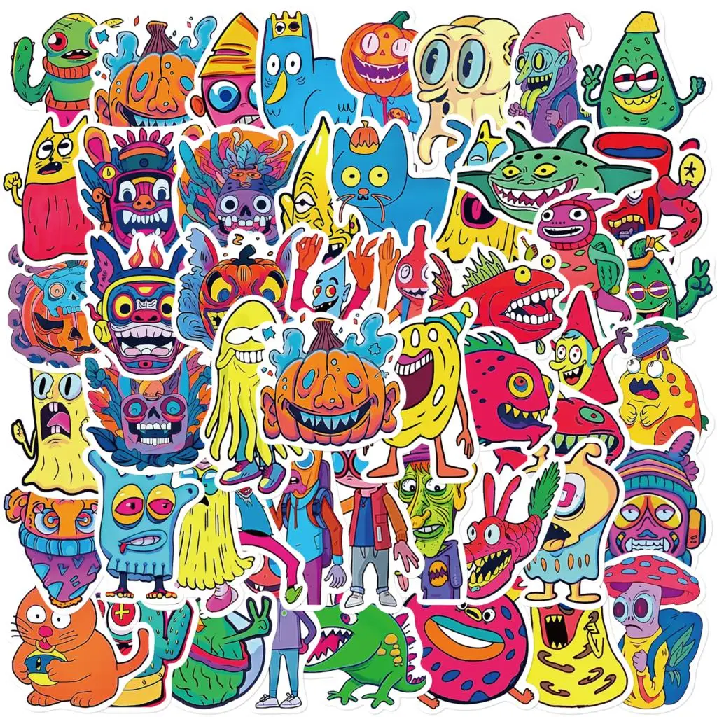 50PCS Colorful Horror Graffiti Cute Cartoon Sticker Decoration DIY Laptop Scrapbook Water Bottle Waterproof Sticker Wholesale