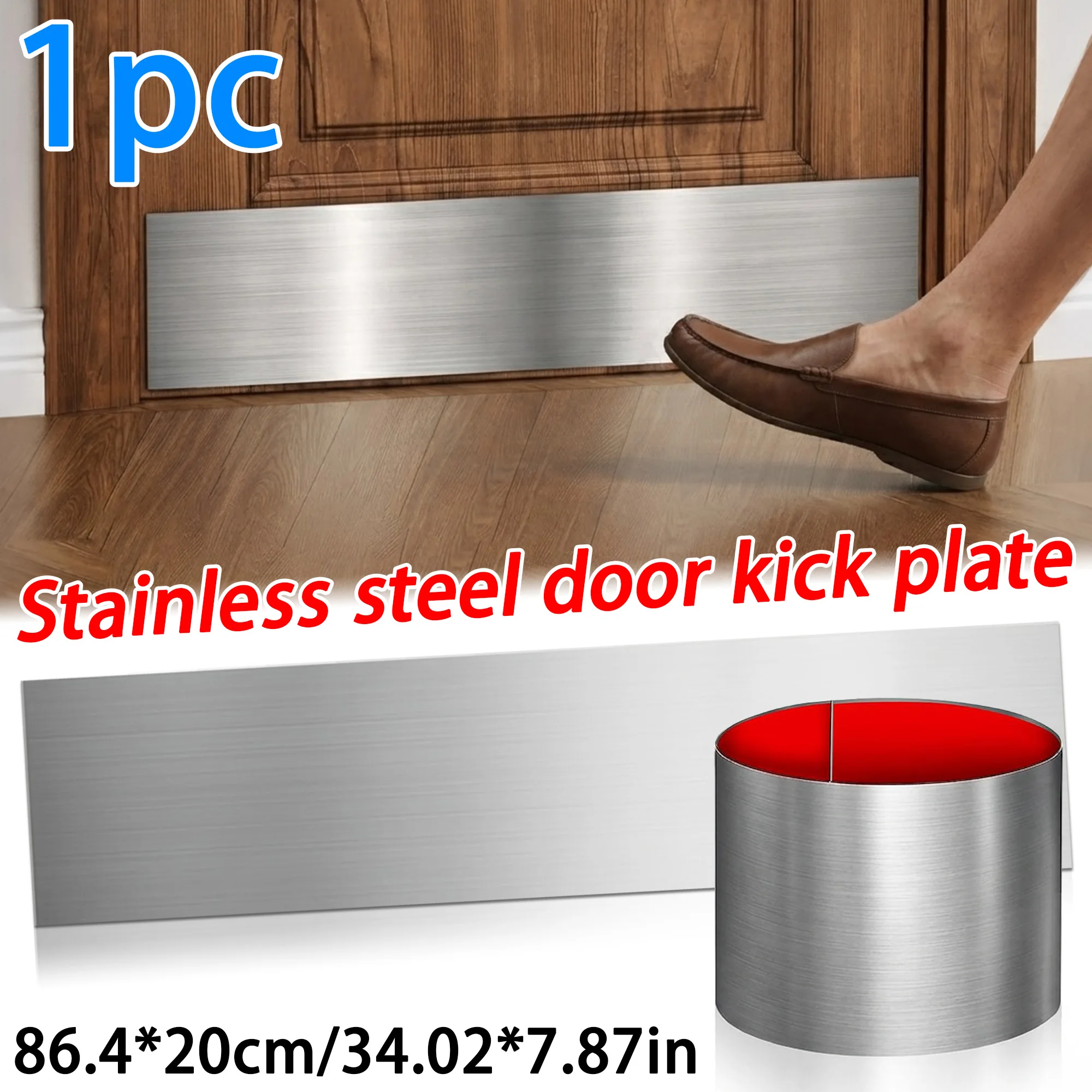 Stainless Steel Door Kick Plate, Self Adhesive Protector, Metal Push Plate, Interior Exterior, Bottom Door Decor