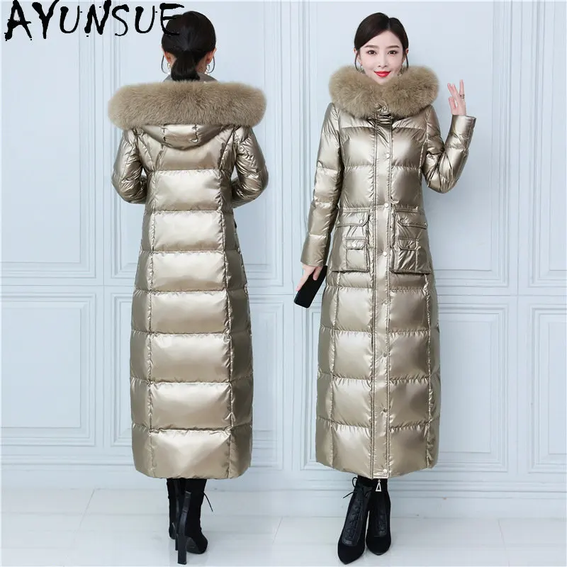 

AYUNSUE Hooded Fox Collar Puffer Jacket 2022 Winter Coat Women Fashion Korean Jackets for Women Long Down Jacket Women 2022 Zm