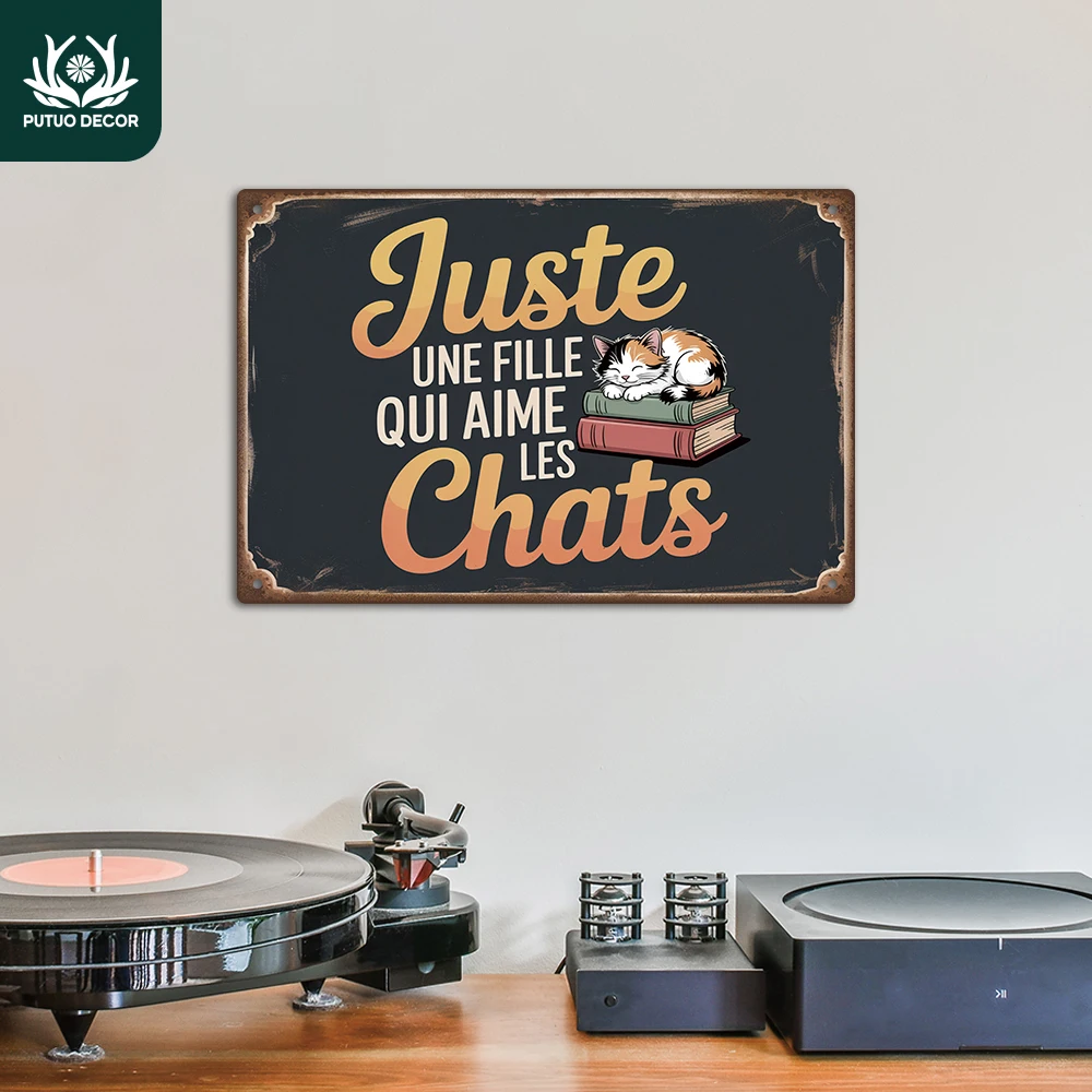 Putuo Decor 1 Stück Französisches Vintage Metallschild, JUSTE UNE FILLE QUI AIME, Wandkunst Deko Heimdekoration Raumdekoration, Geschenk