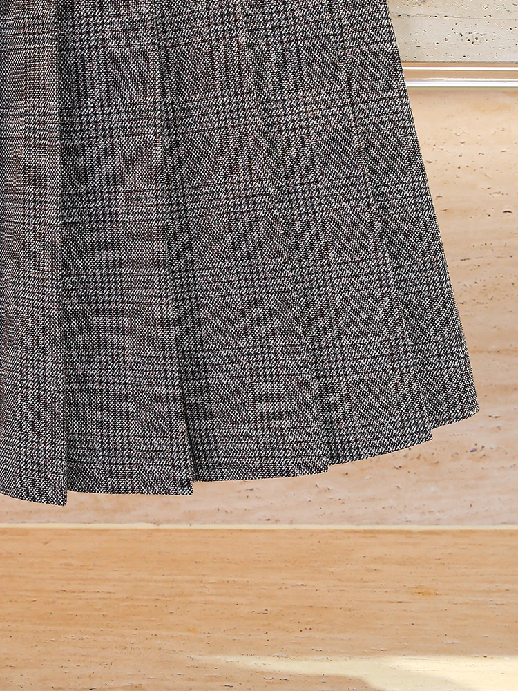 

High Waist Plaid Skirt Vintage Early Spring High Waist Long Pleated Skirt for Women Polyester Fiber Commute Sle