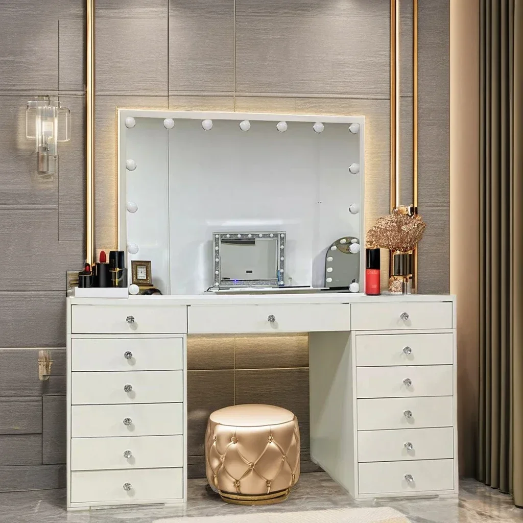 

For Modern American White Dresser Glass Makeup Vanity Table Mirror Panel Wood Home Hotel Bedroom Dressing Room Furniture Storage