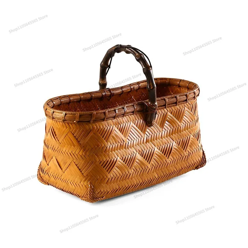 For Handheld basket, handmade bamboo woven bag, vintage storage bag, tea set, tea ceremony storage bag