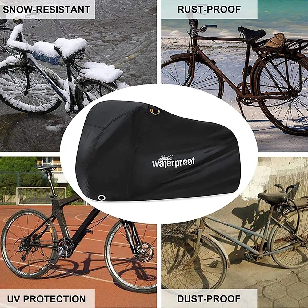 Cubierta de bicicleta para 1 o 2 bicicletas, 210T impermeable al aire libre protector de almacenamiento de bicicletas lluvia sol UV polvo cubierta de bicicleta a prueba de viento