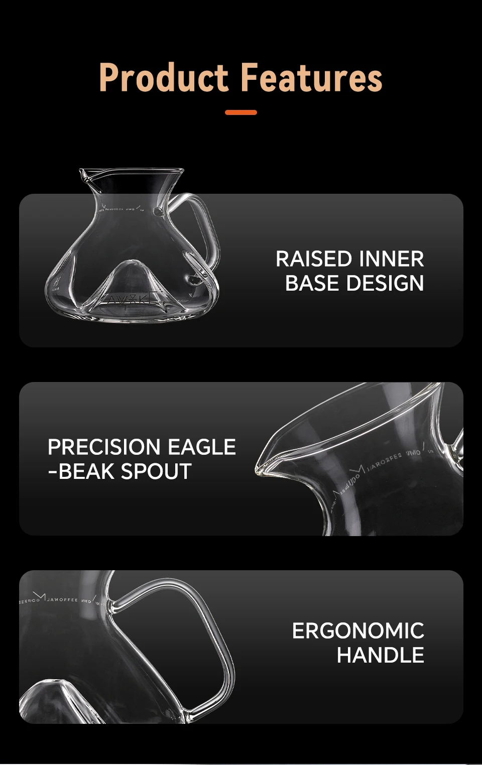 MUVNA Tornado Glass Coffee Server 450ml-Barista Grade Hand Drip Carafe,Leak-Proof Spout,Heat-Resistant for Pour Over/Iced Brew