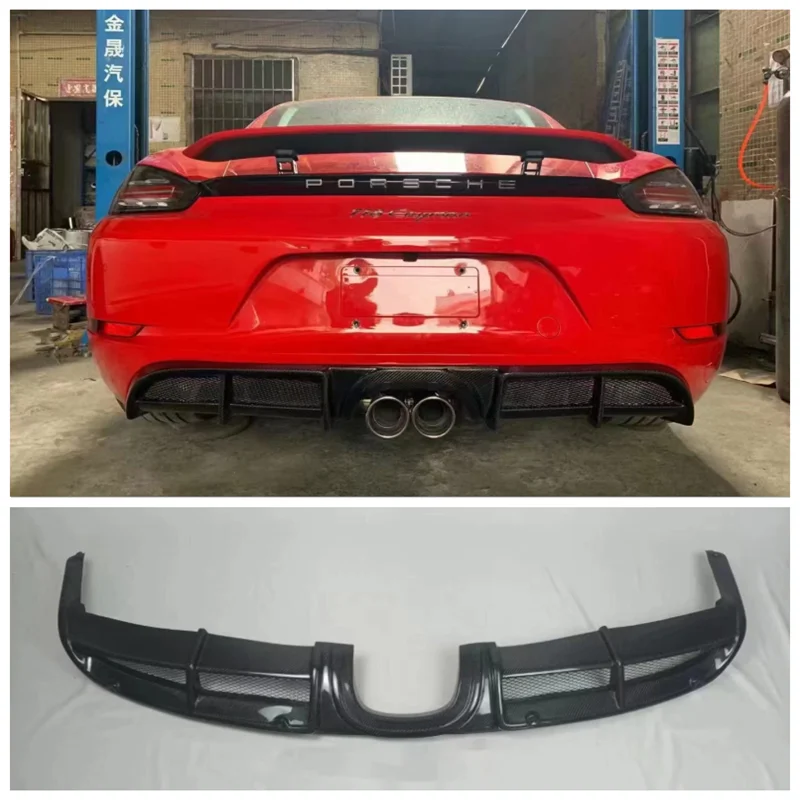 

For Porsche 718 Boxster Cayman 2016-2020 High Quality Carbon Fiber Car Rear Bumper Diffuser Lip Exhaust Spoiler Protector Cover