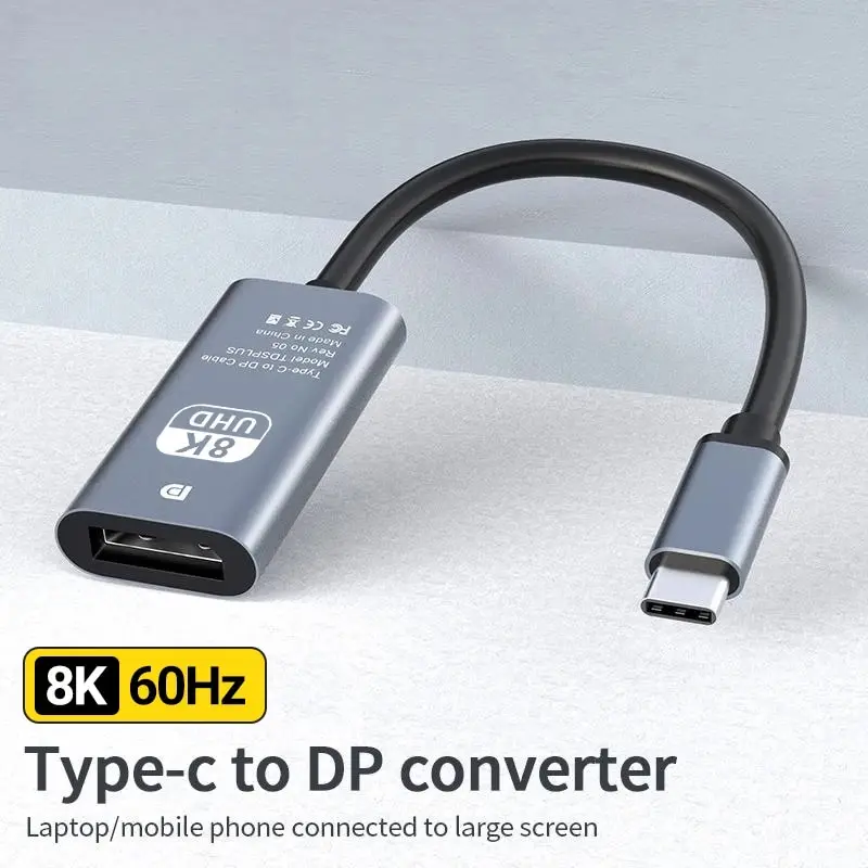 8K HD USB-C to Displayport Converter Type-C Male to DP Female Connector Support 8K 60Hz/4K 120Hz Perfect for Macbook Pro Dell