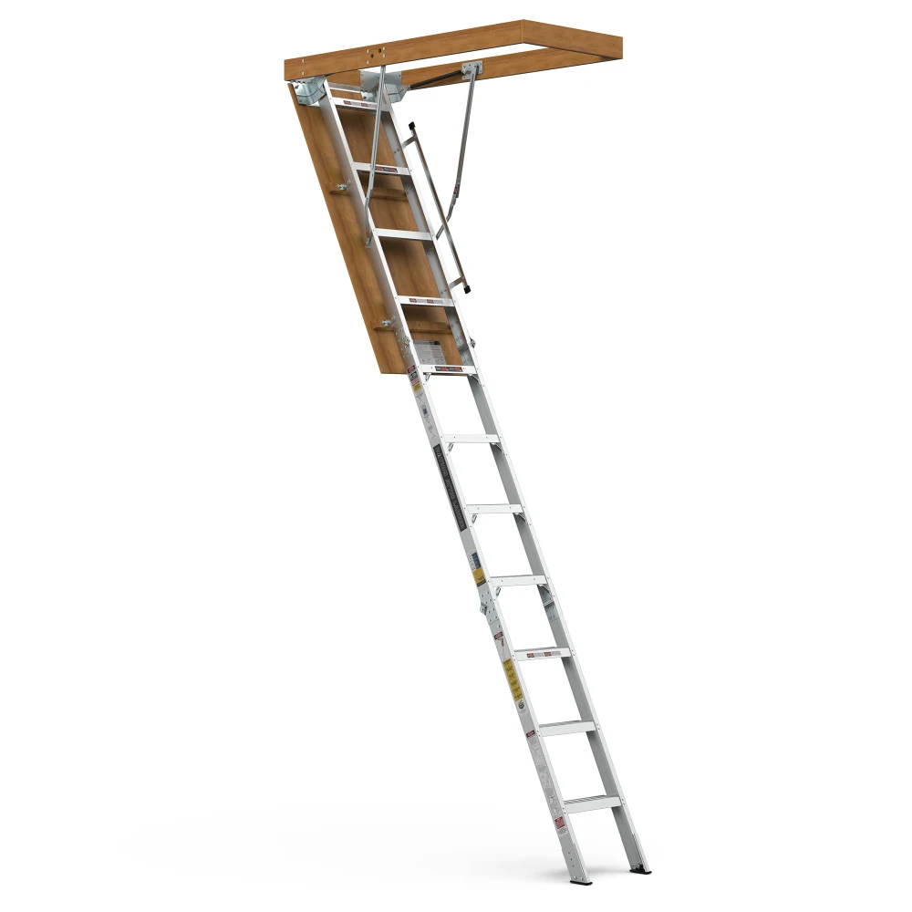 Household Aluminum Attic Ladder 25" x 54" ,350lbs Capacity, 7-10 ft Ceiling Height