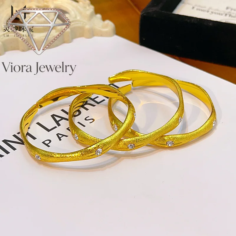 

Viora Jewelry 9999 24K real gold brushed star zircon bracelet with adjustable opening exquisite elegant high-end feeling gift f