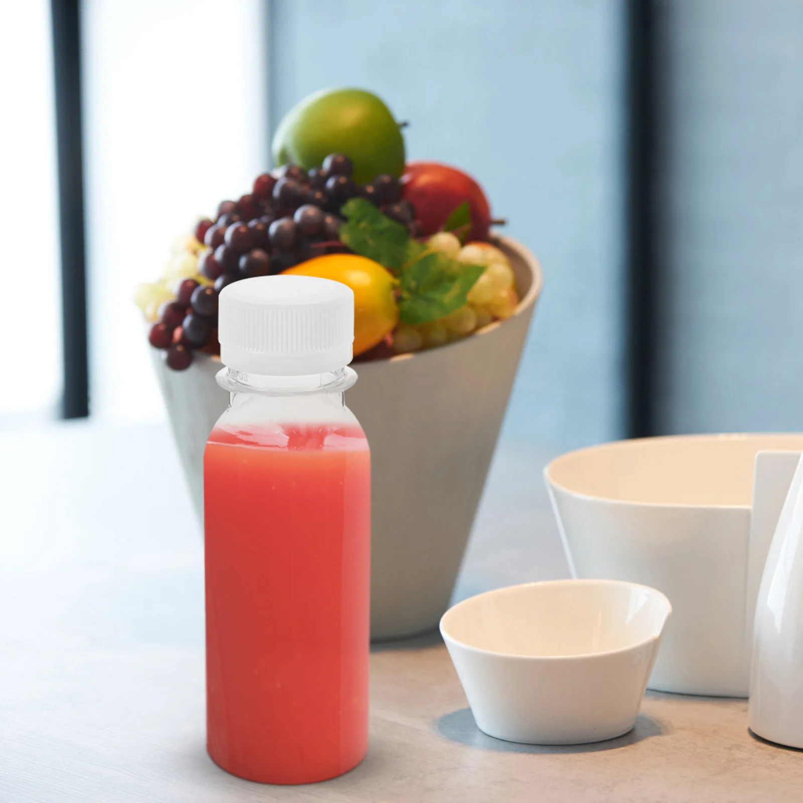 

5pcs Empty Beverage Bottles Transparent Portable Milk Juice Containers Flat Bottom Leak-Proof For Yogurt Storage Reusable