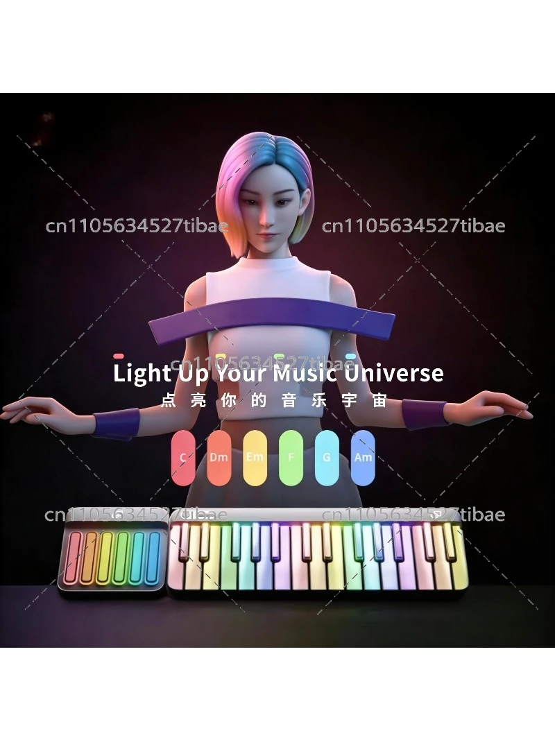 PopuPiano Smart MIDI Keyboard with LED Lights, Interactive Sing-Along, Chords for Beginners - High-Quality Digital Piano