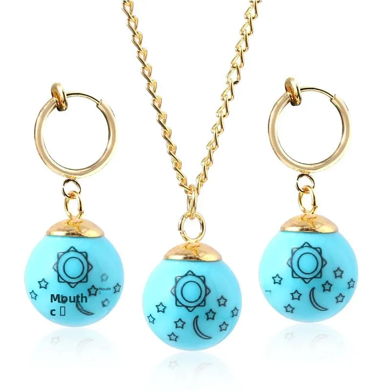 Conjunto de joyería de Anime Elizabeth, collar, pendientes, colgante, diseño de sol y Luna, dijes de dibujos animados, accesorios de moda